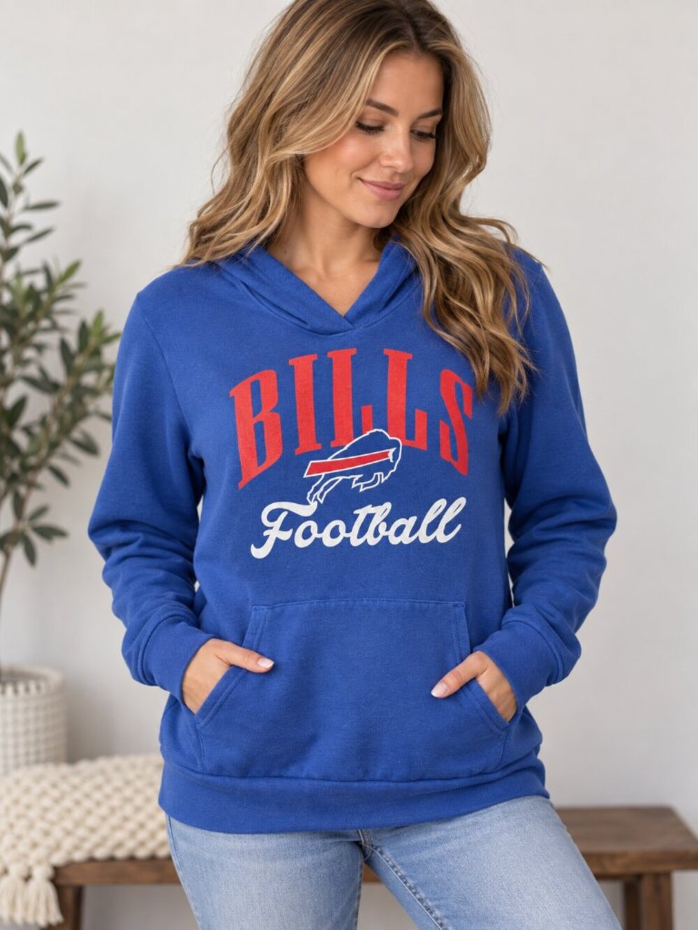 Women's Small Buffalo Bills Fanatics Blue V-Neck Pullover Hoodie NFL
